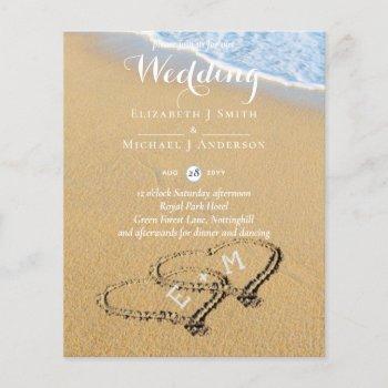 budget tropical beach hearts in sand wedding invit