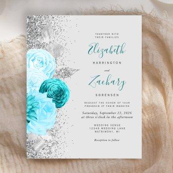 Small Budget Turquoise Floral Silver Glitter Wedding Front View