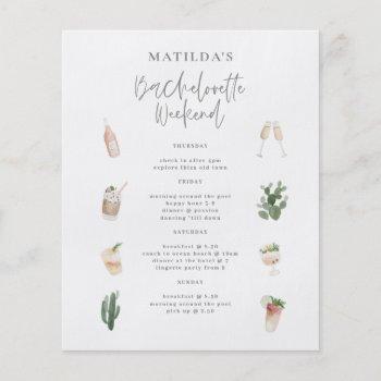 budget watercolor bachelorette weekend itinerary flyer