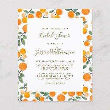Small Budget Watercolor Oranges Baby Shower Invite Front View
