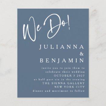 budget we do elegant slate blue wedding invite