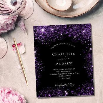 budget wedding black purple glitter invitation
