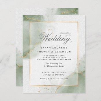 budget wedding gold muted sage green  invitation