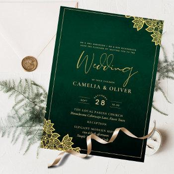 budget wedding invitation emerald green gold lace flyer