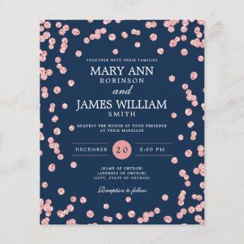 Small Budget Wedding Rose Gold Glitter Navy Invite Front View
