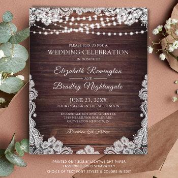 budget wedding rustic wood lights lace invitation