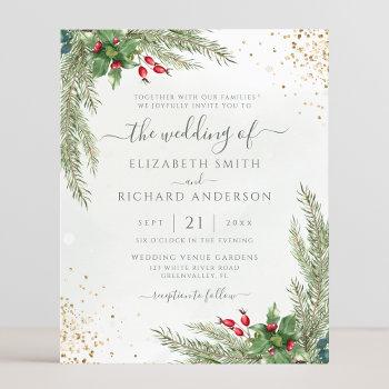 budget winter holiday greenery wedding invitation