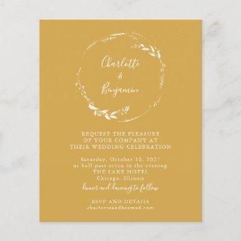 budget yellow floral wreath script wedding invite