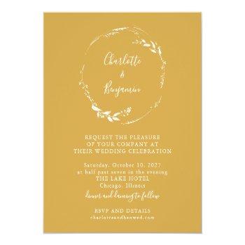 Small Budget Yellow Floral Wreath Script Wedding Invite Front View