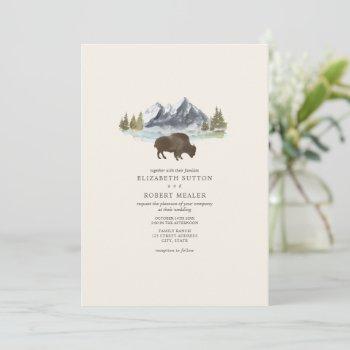 Small Buffalo Bison Watercolor Mountains Ranch Wedding I Front View