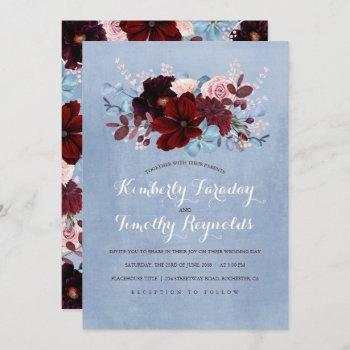 Small Burgundy And Dusty Blue Floral Elegant Wedding Front View