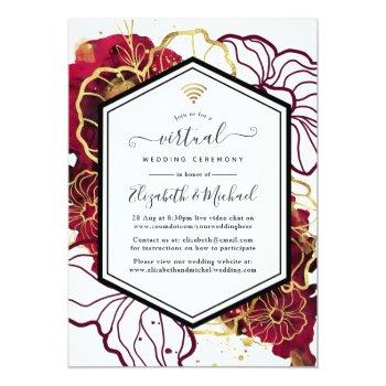 Small Burgundy And Gold Abstract Floral Virtual Wedding Front View