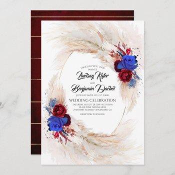 Small Burgundy And Navy Blue Floral Pampas Grass Wedding Front View