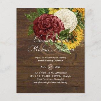 Small Burgundy And Sunflowers Themed Wedding Budget Front View