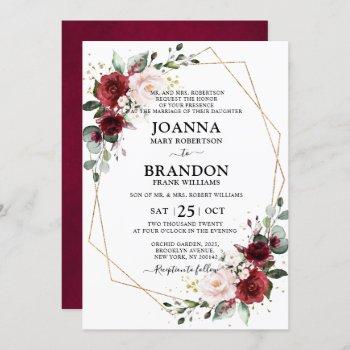 Small Burgundy Blush Floral Geometric Wedding Front View