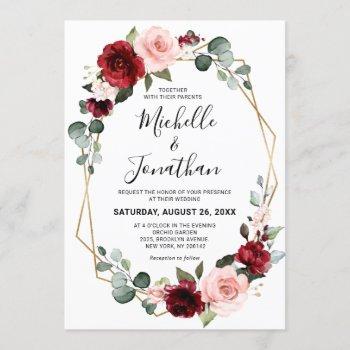 burgundy blush floral modern geometric wedding invitation