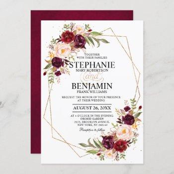 Small Burgundy Blush Floral Modern Geometric Wedding Front View