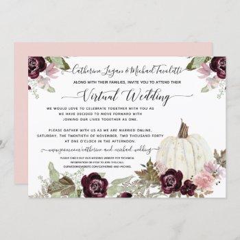burgundy blush floral pumpkin virtual wedding invitation