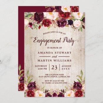 burgundy blush floral rustic wood engagement party invitation