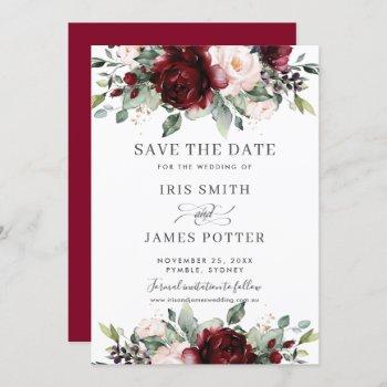 Small Burgundy Blush Floral Wedding Save The Date Front View