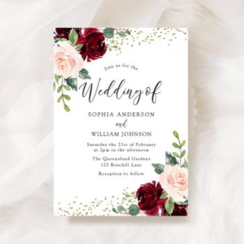 burgundy & blush flowers glitter wedding invitation