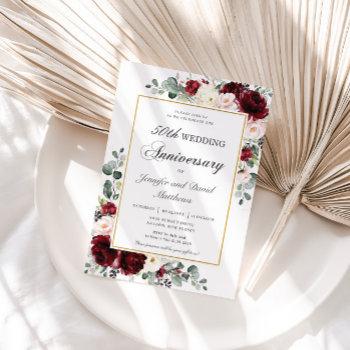 burgundy blush ivory floral wedding anniversary invitation
