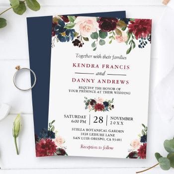 Small Burgundy Blush Navy Blue Floral Botanical Wedding Front View
