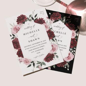 burgundy & blush pink 6 floral wedding invitation