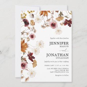 burgundy boho fall floral wedding invitation