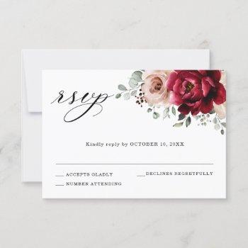Small Burgundy Champagne Ivory Mauve Rose Floral Wedding Rsvp Front View