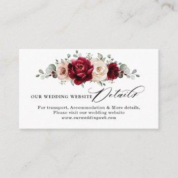 Small Burgundy Champagne Ivory Mauve Wedding Website Enclosure Card Front View