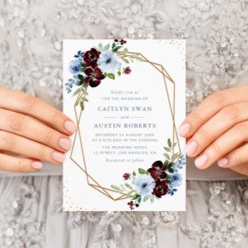 burgundy dusty blue floral geometric wedding invitation