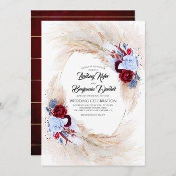 Small Burgundy & Dusty Blue Floral Pampas Grass Wedding Front View