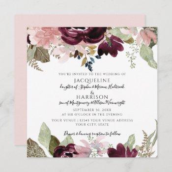 Small Burgundy Dusty Pink Floral Elegant Foliage Wedding Front View