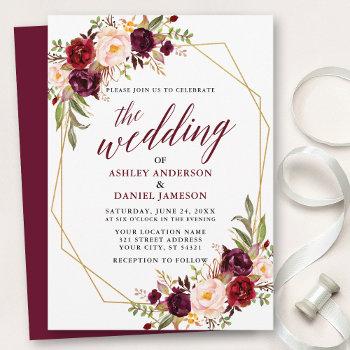 Small Burgundy Floral Calligraphy Geometric Wedding Front View