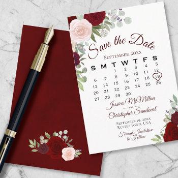Small Burgundy Floral Elegant Boho Wedding Calendar Save The Date Front View