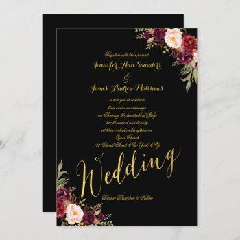 Small Burgundy Floral Gold Foil Black Wedding Front View
