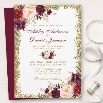Small Burgundy Floral Gold Glitter Wedding  B Front View