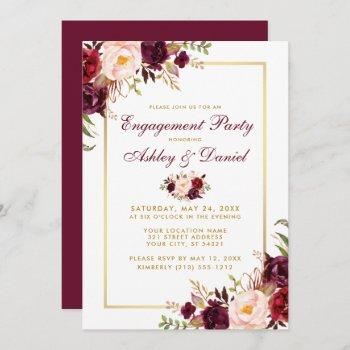 Small Burgundy Floral Gold Wedding Engagement Invite Bb Front View
