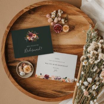 burgundy floral | green bridesmaid proposal card