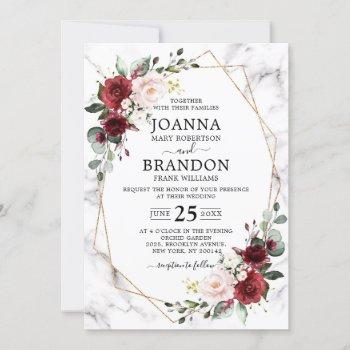 Small Burgundy Floral Marble Geometric Wedding Front View