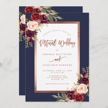 Small Burgundy Floral Moody Rose Gold Virtual Wedding Front View