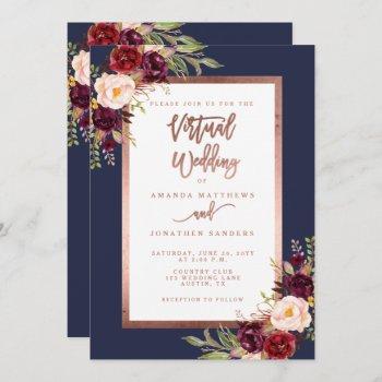 Small Burgundy Floral Navy Rose Gold Virtual Wedding Front View