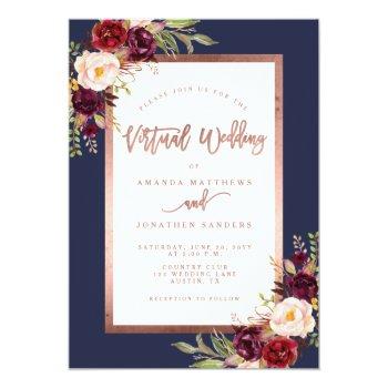 Small Burgundy Floral Navy Rose Gold Virtual Wedding Front View