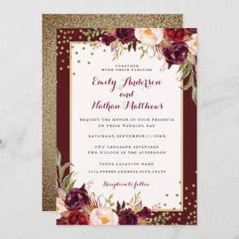Small Burgundy Gold Confetti Floral Wedding Front View