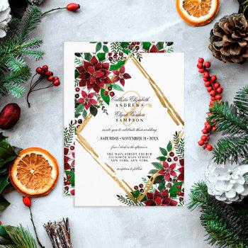 burgundy gold poinsettia floral watercolor wedding invitation
