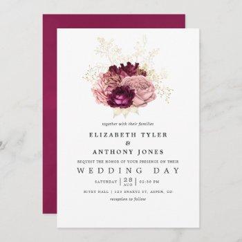 Small Burgundy - Marsala Blush Pink And Gold Wedding Front View