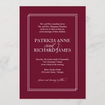 burgundy marsala simple elegant formal wedding invitation