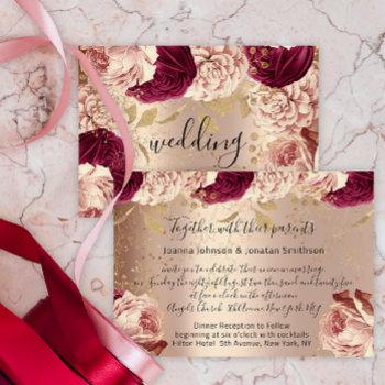 burgundy marsala wedding rose gold roses pink invitation