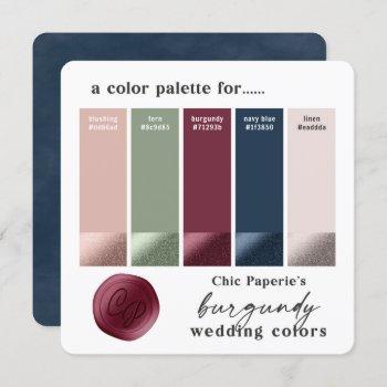 burgundy & navy classic wedding color palette card